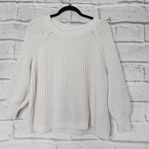 Aerie Long-Sleeve Boat Neck Cable Knit Pullover Sweater White Small - Picture 1 of 13